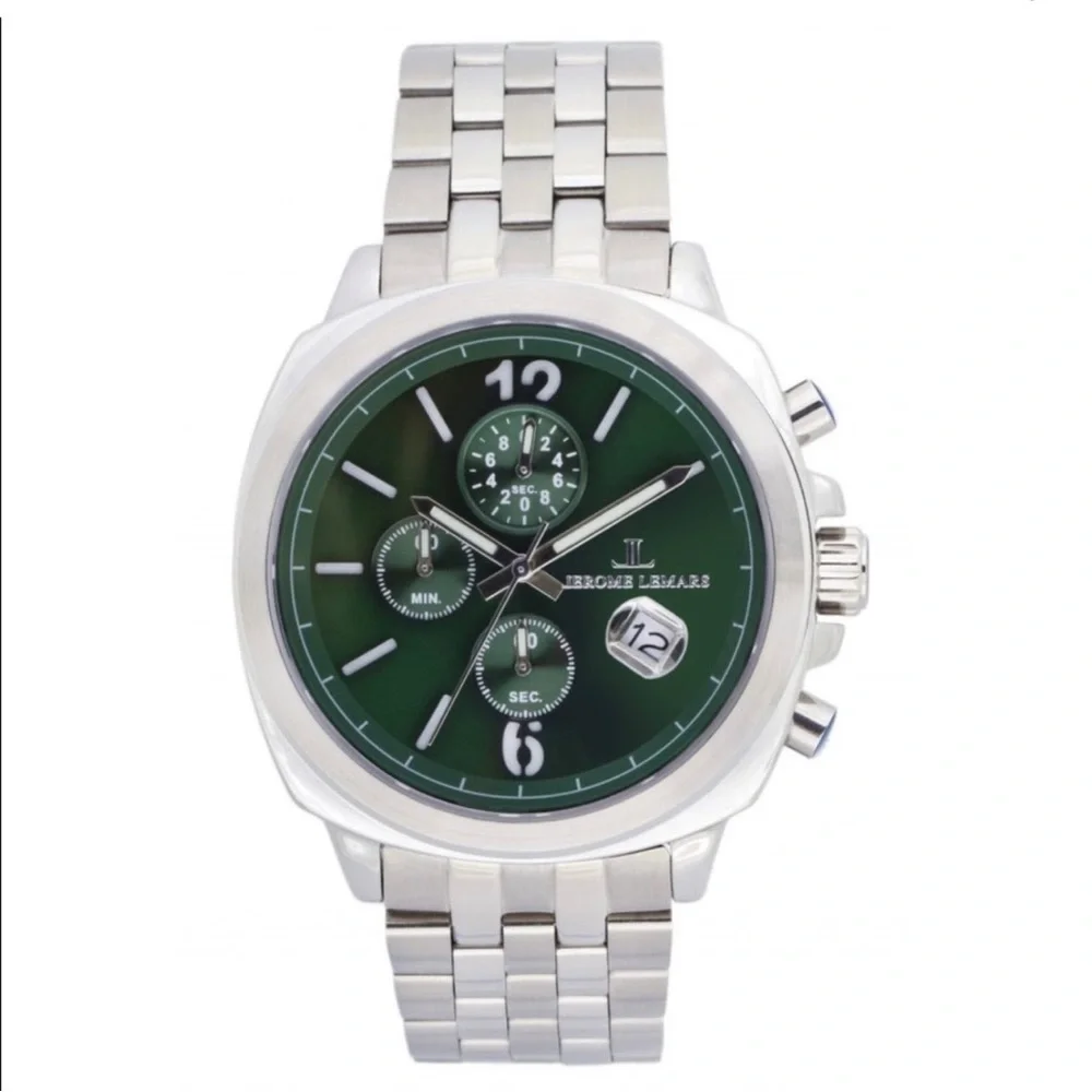 Jerome LeMars JL5557B Green Dial Stainless Steel Wristwatch Water Resistant